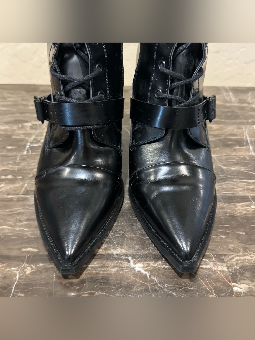 AllSaints Bianca Point Toe Patent Leather Boots - Picture 6 of 13